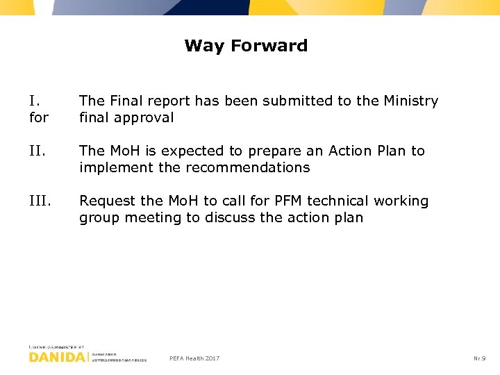 Way Forward I. for The Final report has been submitted to the Ministry final