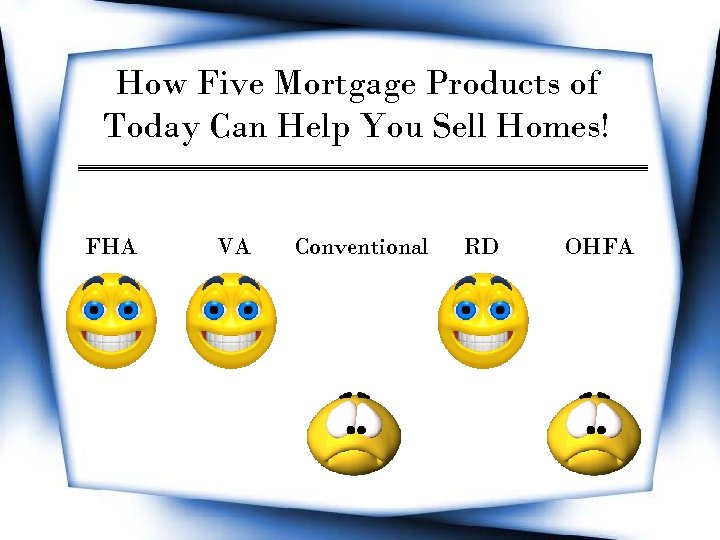 How Five Mortgage Products of Today Can Help You Sell Homes! FHA VA Conventional