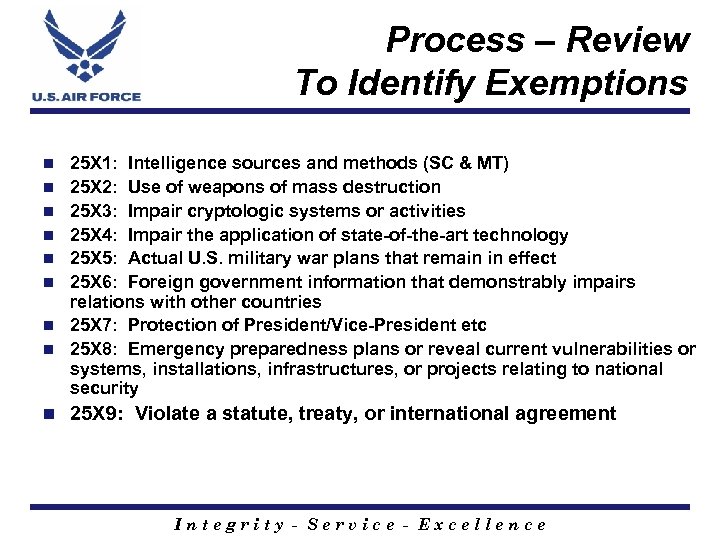 Process – Review To Identify Exemptions n n n n n 25 X 1: