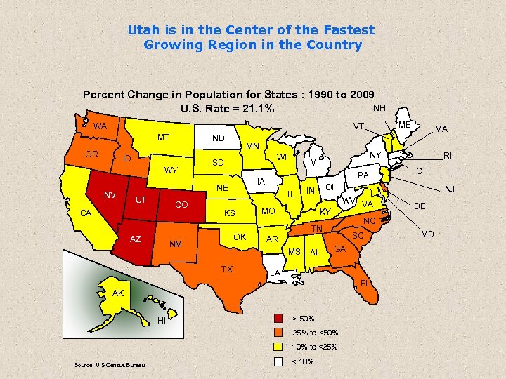 Utah is in the Center of the Fastest Growing Region in the Country Percent