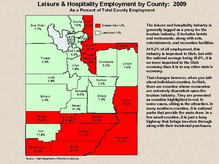 Leisure & Hospitality Employment by County: 2009 As a Percent of Total County Employment