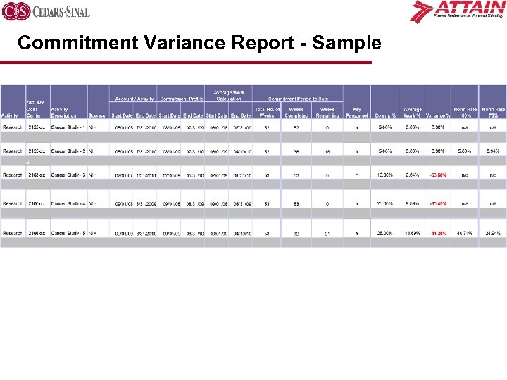 Commitment Variance Report - Sample 