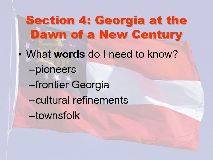 Section 4: Georgia at the Dawn of a New Century • What words do