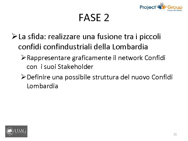 FASE 2 Ø La sfida: realizzare una fusione tra i piccoli confidi confindustriali della