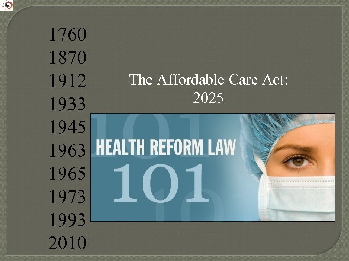 1760 1870 1912 1933 1945 1963 1965 1973 1993 2010 The Affordable Care Act: