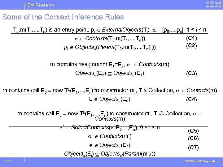 IBM Research Some of the Context Inference Rules T 0. m(T 1, . .