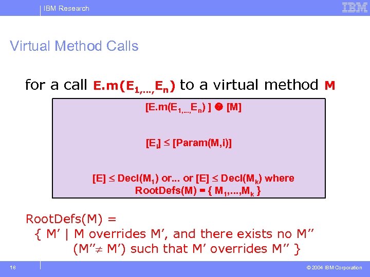 IBM Research Virtual Method Calls for a call E. m(E 1, . . .