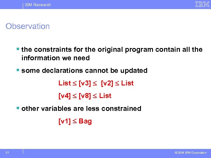 IBM Research Observation § the constraints for the original program contain all the information
