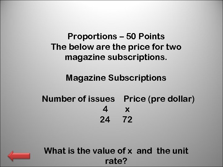 Proportions – 50 Points The below are the price for two magazine subscriptions. Magazine