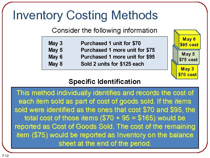 Inventory Costing Methods Consider the following information May 6 $95 cost May 5 $75