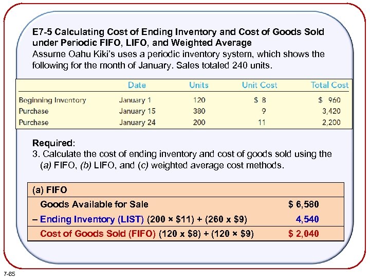 E 7 -5 Calculating Cost of Ending Inventory and Cost of Goods Sold under