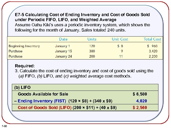 E 7 -5 Calculating Cost of Ending Inventory and Cost of Goods Sold under