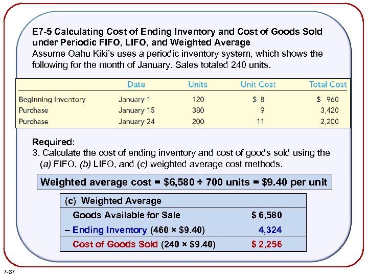 E 7 -5 Calculating Cost of Ending Inventory and Cost of Goods Sold under