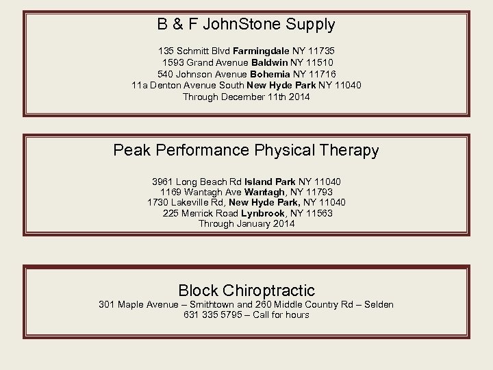 B & F John. Stone Supply 135 Schmitt Blvd Farmingdale NY 11735 1593 Grand