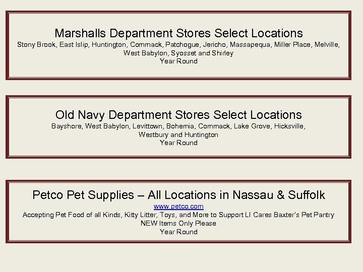 Marshalls Department Stores Select Locations Stony Brook, East Islip, Huntington, Commack, Patchogue, Jericho, Massapequa,