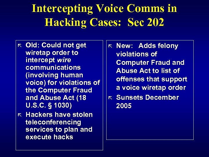 Intercepting Voice Comms in Hacking Cases: Sec 202 ã ã Old: Could not get