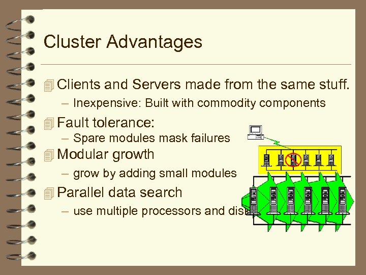 Cluster Advantages 4 Clients and Servers made from the same stuff. – Inexpensive: Built