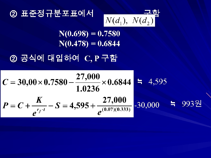 ② 표준정규분포표에서 구함 N(0. 698) = 0. 7580 N(0. 478) = 0. 6844 ②