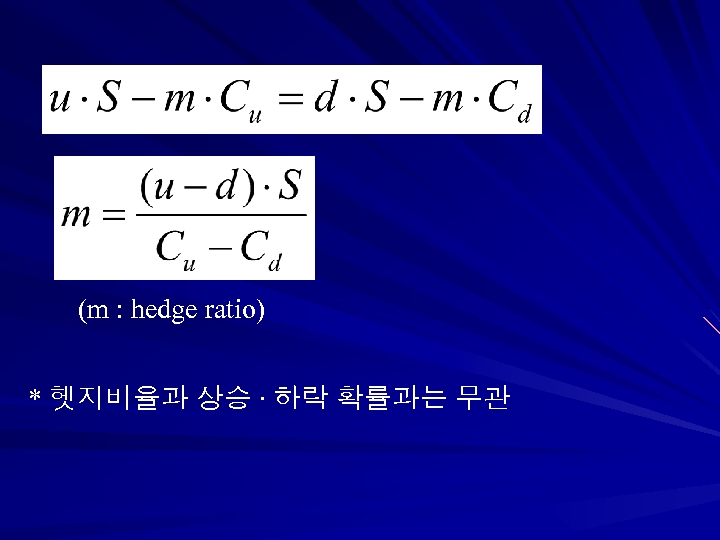 (m : hedge ratio) * 헷지비율과 상승 ∙ 하락 확률과는 무관 