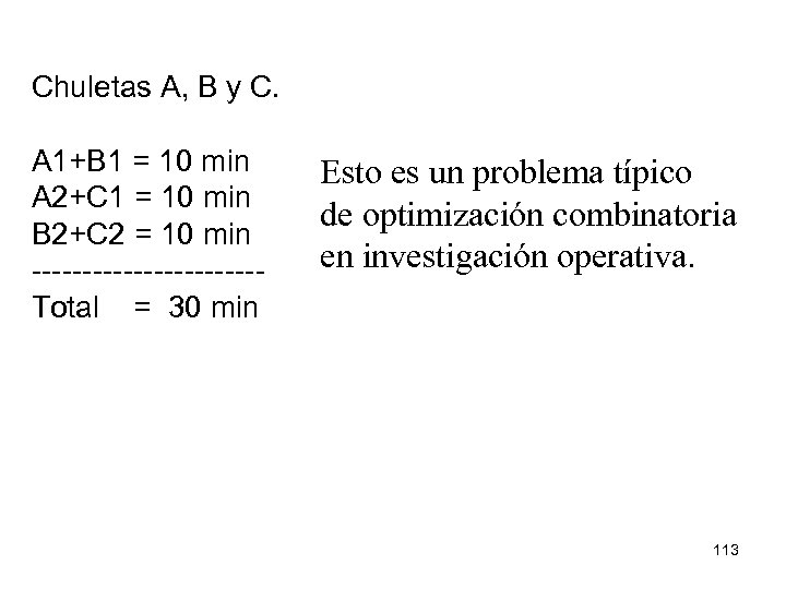 Chuletas A, B y C. A 1+B 1 = 10 min A 2+C 1