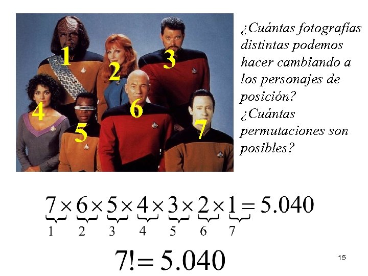 1 4 3 2 5 6 7 ¿Cuántas fotografías distintas podemos hacer cambiando a
