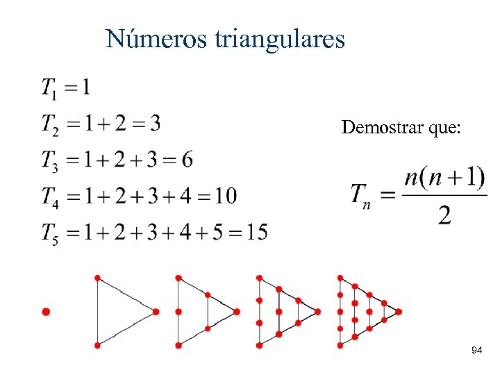 Números triangulares Demostrar que: 94 