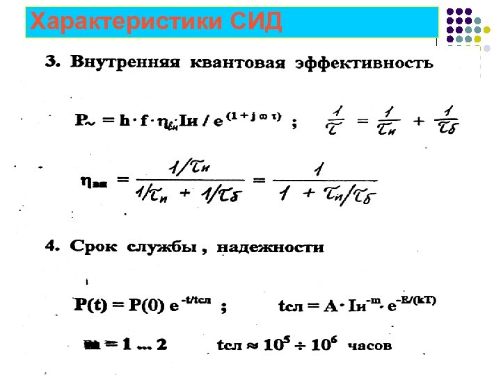 Характеристики СИД 