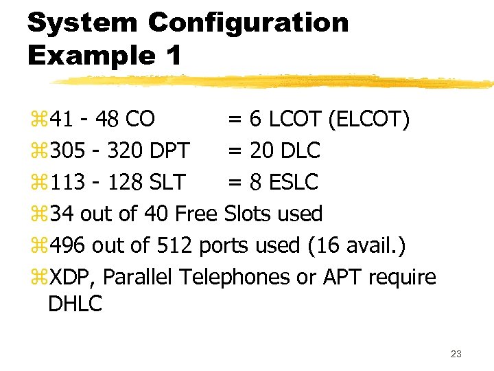 System Configuration Example 1 z 41 - 48 CO = 6 LCOT (ELCOT) z