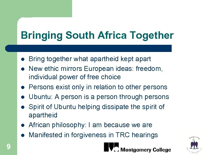 Bringing South Africa Together l l l l 9 Bring together what apartheid kept