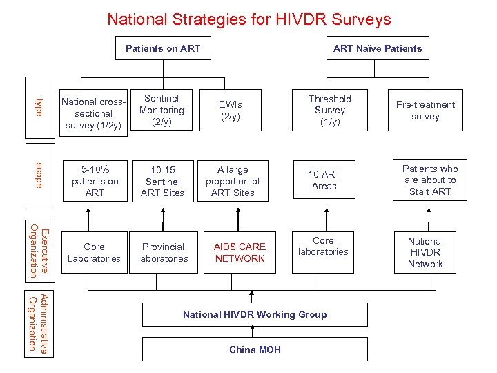 National Strategies for HIVDR Surveys Patients on ART Sentinel Monitoring (2/y) scope 5 -10%