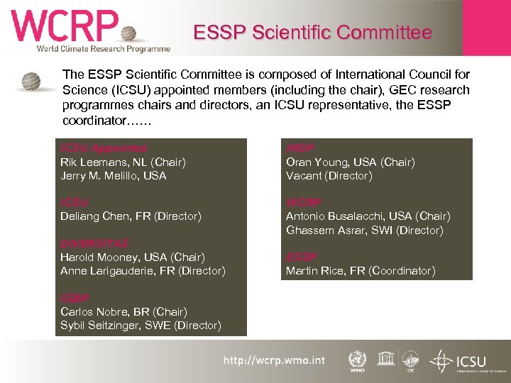 ESSP Scientific Committee • The ESSP Scientific Committee is composed of International Council for