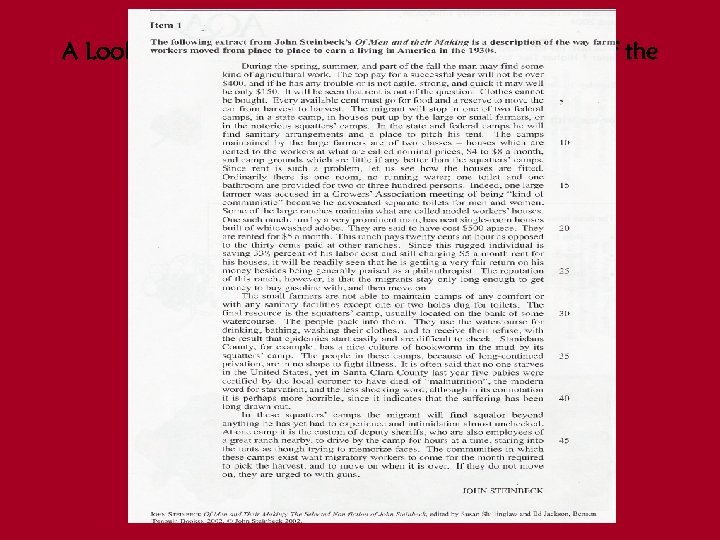 A Look at what Steinbeck thought about the Plight of the Itinerant Worker 