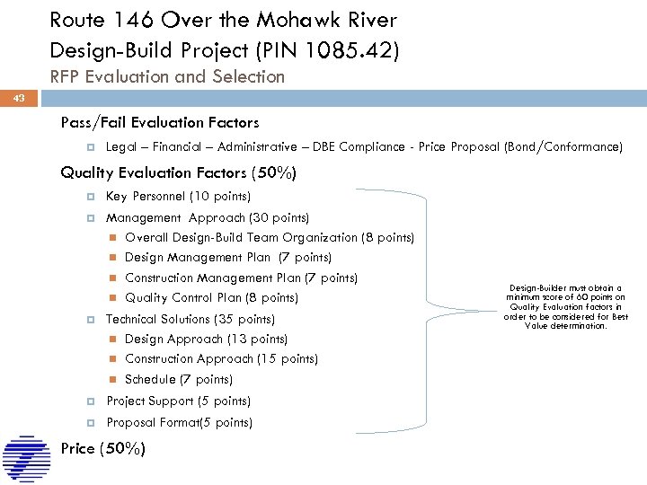 Route 146 Over the Mohawk River Design-Build Project (PIN 1085. 42) RFP Evaluation and