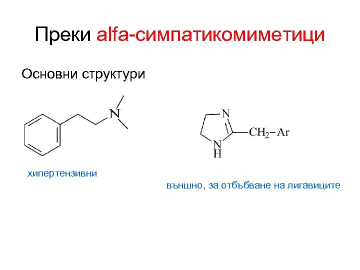 Преки alfa-симпатикомиметици Основни структури хипертензивни външно, за отбъбване на лигавиците 