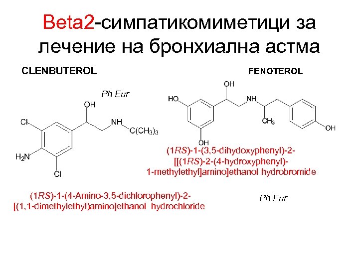 Beta 2 -симпатикомиметици за лечение на бронхиална астма CLENBUTEROL FENOTEROL Ph Eur (1 RS)-1