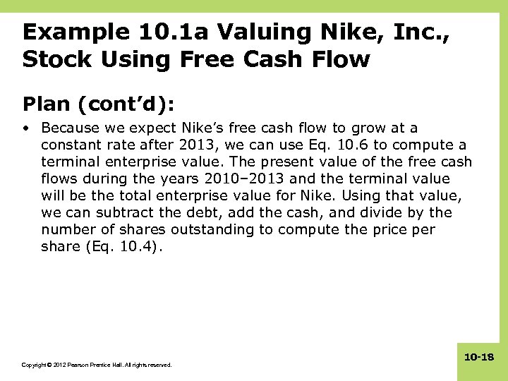 Example 10. 1 a Valuing Nike, Inc. , Stock Using Free Cash Flow Plan