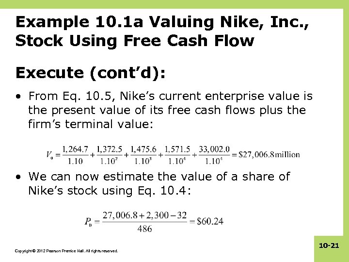 Example 10. 1 a Valuing Nike, Inc. , Stock Using Free Cash Flow Execute