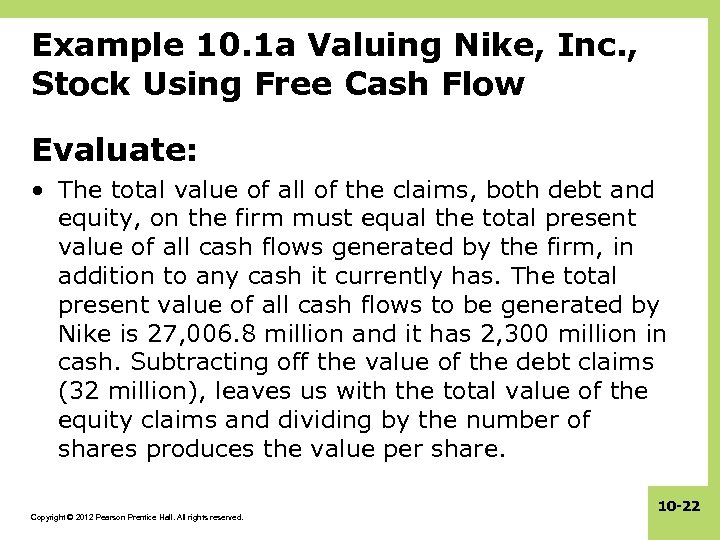 Example 10. 1 a Valuing Nike, Inc. , Stock Using Free Cash Flow Evaluate: