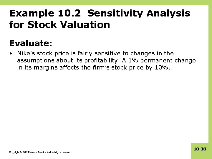 Example 10. 2 Sensitivity Analysis for Stock Valuation Evaluate: • Nike’s stock price is
