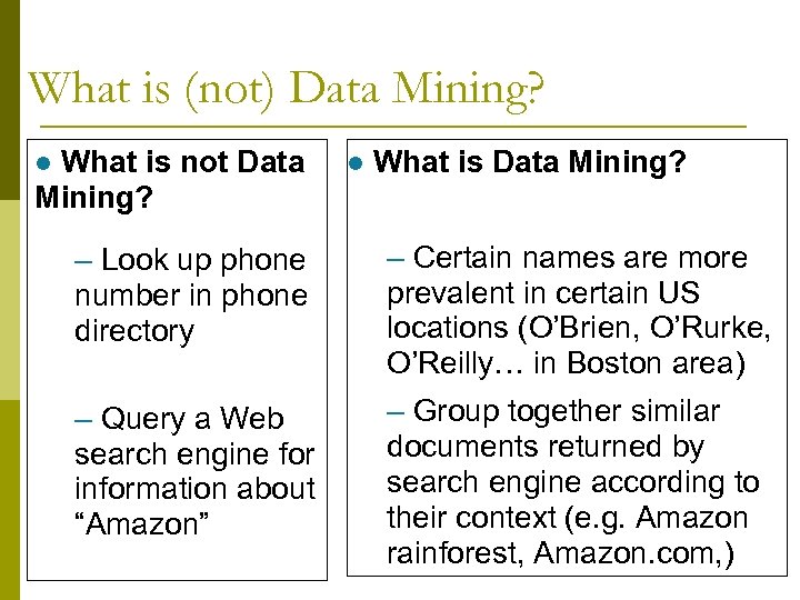 What is (not) Data Mining? What is not Data Mining? l – Look up