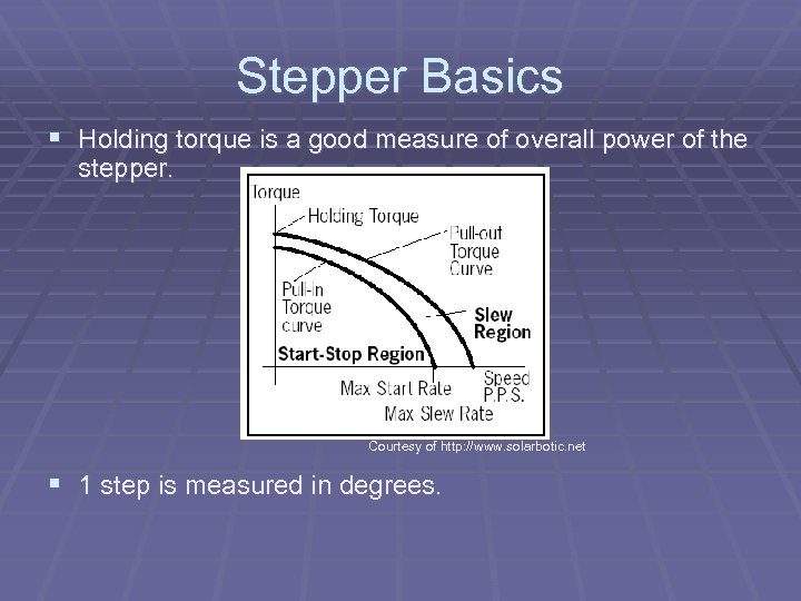 Stepper Basics § Holding torque is a good measure of overall power of the