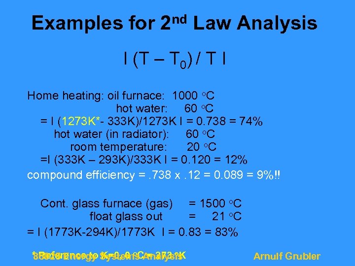 Examples for 2 nd Law Analysis I (T – T 0) / T I