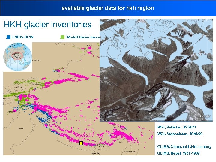 available glacier data for hkh region HKH glacier inventories ESRI‘s DCW World Glacier Inventory