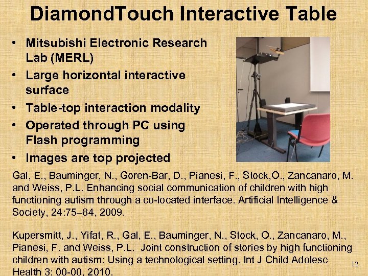 Diamond. Touch Interactive Table • Mitsubishi Electronic Research Lab (MERL) • Large horizontal interactive
