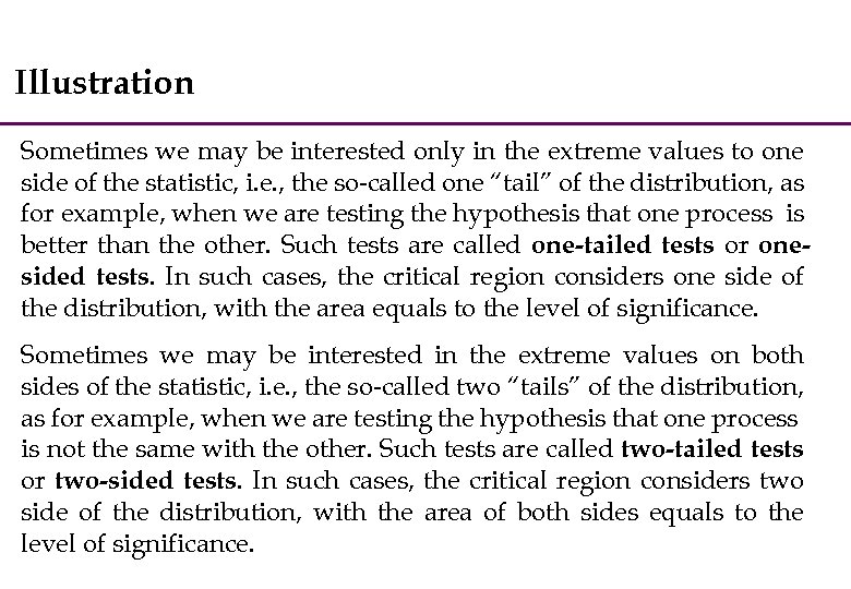 Illustration Sometimes we may be interested only in the extreme values to one side