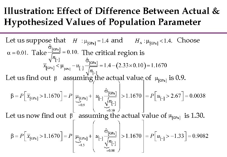 Illustration: Effect of Difference Between Actual & Hypothesized Values of Population Parameter Let us