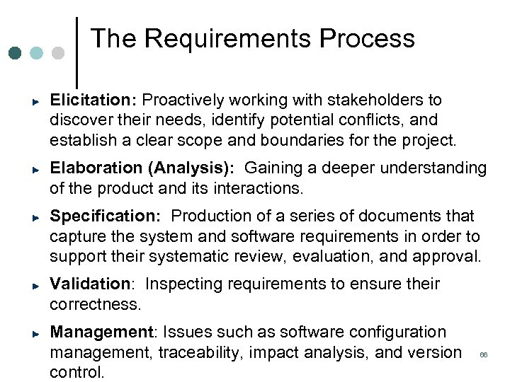 The Requirements Process Elicitation: Proactively working with stakeholders to discover their needs, identify potential