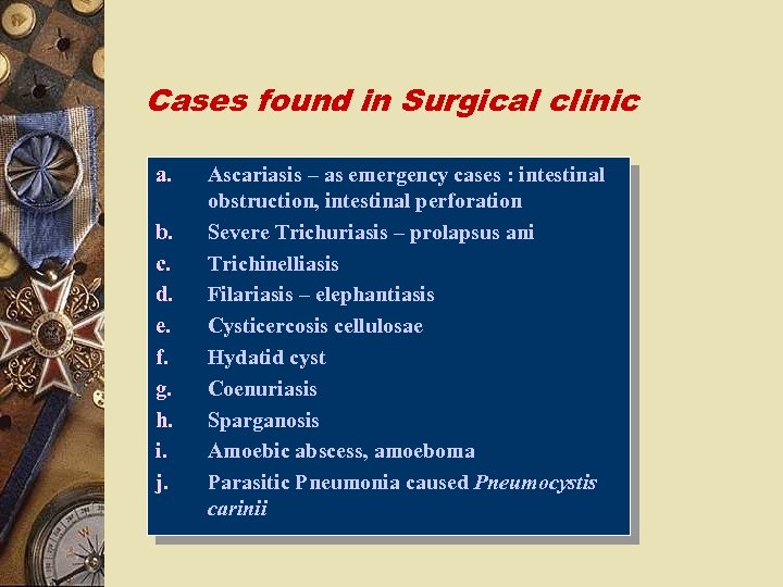 Cases found in Surgical clinic a. b. c. d. e. f. g. h. i.