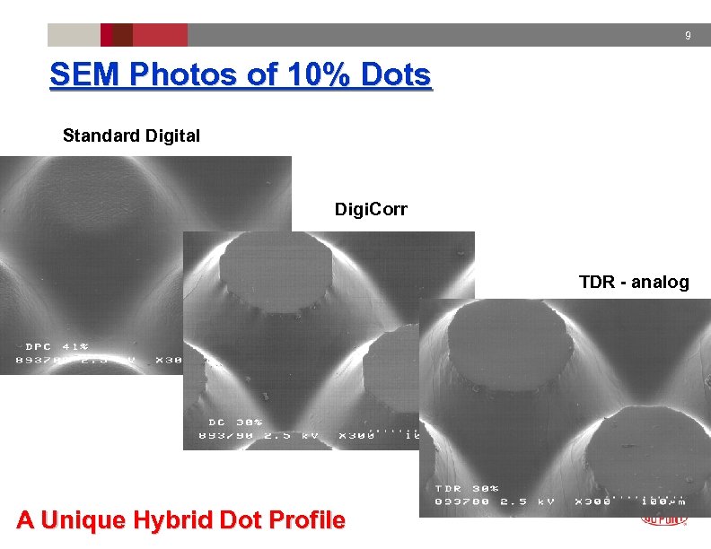 9 SEM Photos of 10% Dots Standard Digital Digi. Corr TDR - analog A