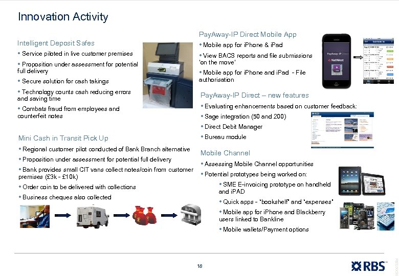 Innovation Activity Pay. Away-IP Direct Mobile App Intelligent Deposit Safes • Service piloted in